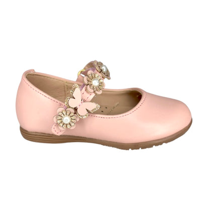 23802 Bailarina para Niña – Rosa con Flores, Perlas y Mariposas