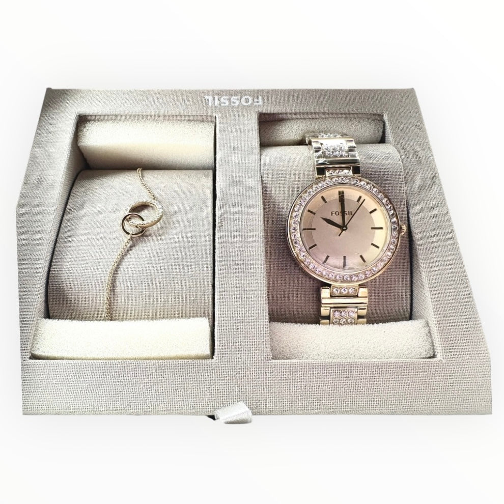Set de 2 Piezas Fossil – Reloj + Pulsera con Piedras Naturales de Alta Calidad