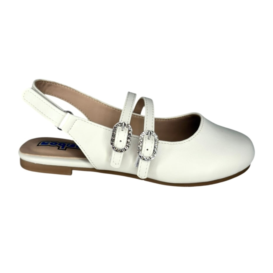 Sandalia Tipo Bailarina para Niña – Color Blanco con Hebillas Brillantes