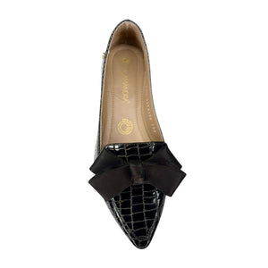 173156 negro croco / Flats de Charol con Moño