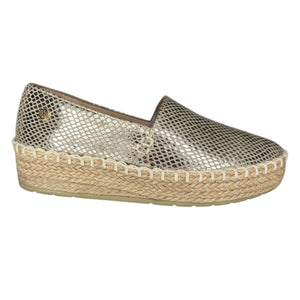 10703 Isabel oro inglés / Alpargata dorada tipo slip-on con plataforma de yute