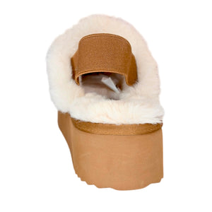 CXI Pantufla con plataforma estampado leopardo y peluche blanco