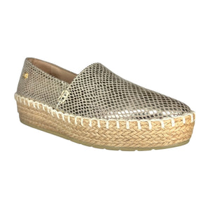 10703 Isabel oro inglés / Alpargata dorada tipo slip-on con plataforma de yute
