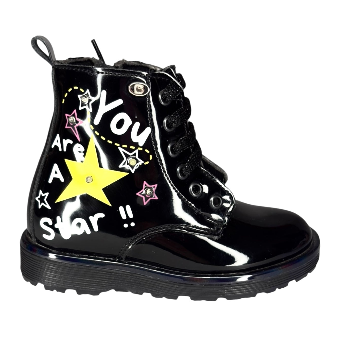 Bota Coqueta para Niña – Negro Charol con Luces