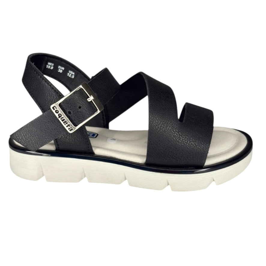 Sandalia Casual para Niña – Negra con Plataforma Blanca | Marca Coqueta