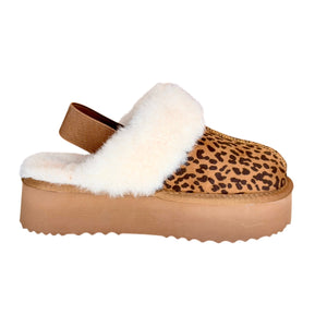 CXI Pantufla con plataforma estampado leopardo y peluche blanco