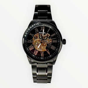 Reloj para Hombre Fossil – Elegancia Negra con Maquinaria Automática en Dorado