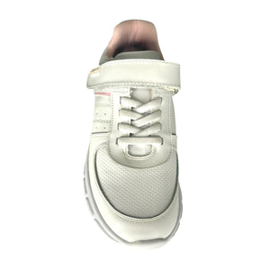 Tenis Escolar para Niña material piel – Blanco con Detalles en Rosa