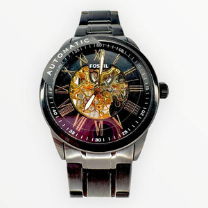 Reloj para Hombre Fossil – Elegancia Negra con Maquinaria Automática en Dorado