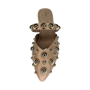 258 yaqui maquillaje - Mules beige con Apliques Metálicos